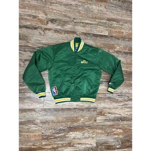 Vintage 80's Starter NBA Utah Jazz Snap Up Satin Jacket Size Medium Green RARE